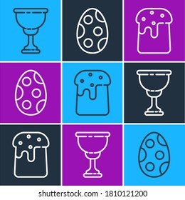 Set line Christian chalice, Easter cake and Easter egg icon. Vector