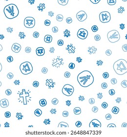Set line Christian cross, Neptune planet and Earth element on seamless pattern. Vector