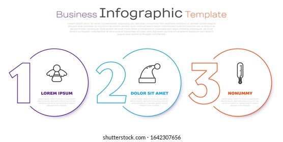 Set line Christmas angel, Christmas Santa Claus hat and Meteorology thermometer measuring. Business infographic template. Vector
