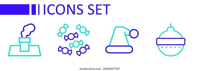 Set line Christmas ball, Santa Claus hat, Candy and chimney icon. Vector