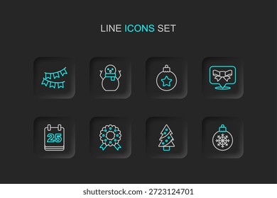 Fije la bola de la Navidad, árbol, corona, calendario del día, arco del regalo, muñeco de nieve y guirnalda del carnaval con el icono de las banderas. Vector