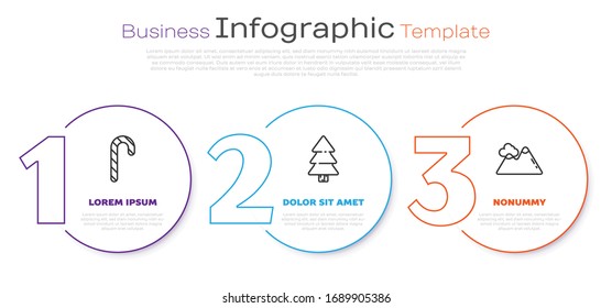 Set line Christmas candy cane with stripes, Christmas tree and Mountains. Business infographic template. Vector