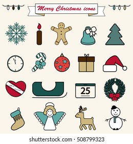 Set of line Christmas icons isolated