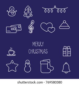 Set of line christmas icons, minimal style on dark background