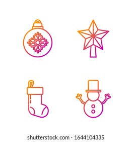 Set line Christmas snowman, Christmas stocking, Christmas ball and Christmas star. Gradient color icons. Vector