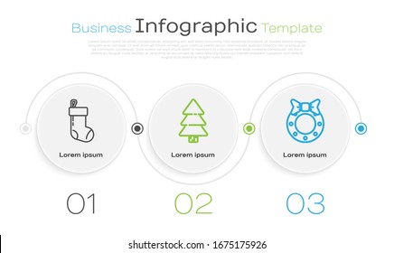 Set line Christmas stocking, Christmas tree and Christmas wreath. Business infographic template. Vector