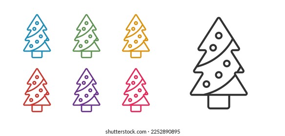 Set line Christmas tree with decorations icon isolated on white background. Merry Christmas and Happy New Year. Set icons colorful. Vector