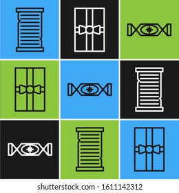 Set line Christmas wish list template, Candy and Gift box icon. Vector