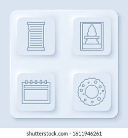Set line Christmas wish list template, Christmas postcard, Calendar and Christmas wreath. White square button. Vector