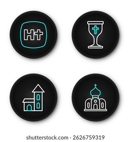 Set line Church building, Christian chalice and cross icon. Vector