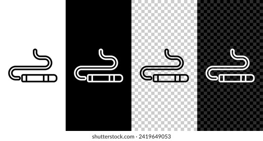 Set line Cigar icon isolated on black and white, transparent background.  Vector