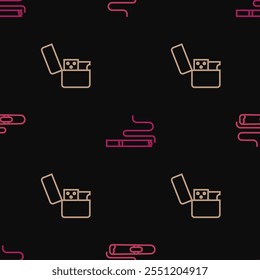 Set line Cigar, Lighter and Cigarette on seamless pattern. Vector