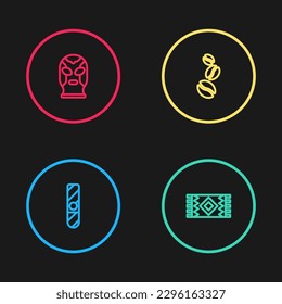 Set line Cigar, Mexican carpet, Coffee beans and wrestler icon. Vector