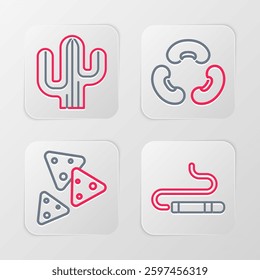 Set line Cigar, Nachos, Beans and Cactus icon. Vector