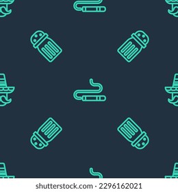 Set line Cigar, Salt and Mexican man sombrero on seamless pattern. Vector