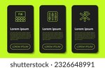 Set line Cinema auditorium with screen, Sound mixer controller and No smoking. Business infographic template. Vector