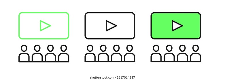 Set line Cinema auditorium with screen icon isolated on white background.  Vector