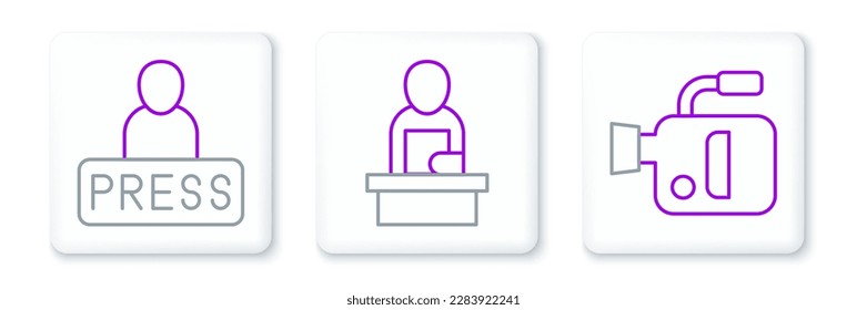 Ponga en línea la cámara de cine, las noticias periodísticas y el icono Breaking. Vector