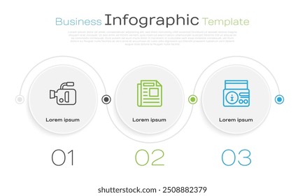 Set line Cinema camera, News and on radio channel. Business infographic template. Vector