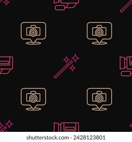 Fixer la ligne Caméra de cinéma, Photo et retouche sur motif harmonieux. Image vectorielle