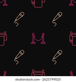 Set line Cinema chair, Microphone and Rope barrier on seamless pattern. Vector