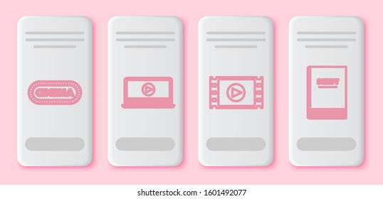 Set line Cinema poster design template , Online play video , Play Video  and Scenario . White rectangle button. Vector