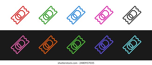 Set line Cinema ticket icon isolated on black and white background.  Vector