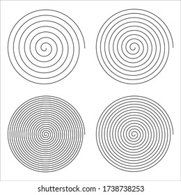 Set of line in circle form. Collection of isolated thin lines spiral goes to edge of canvas. Vector illustration