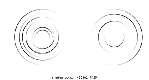 Set of line in circle form. Isolated thin line spiral goes to edge of canvas. 