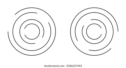 Set of line in circle form. Isolated thin line spiral goes to edge of canvas. 
