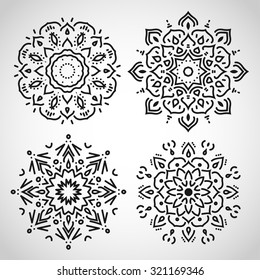 Set of line circle ornaments, isolated black on white, in vector