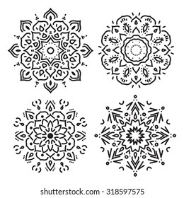 Set of line circle ornaments in vector, isolated black on white
