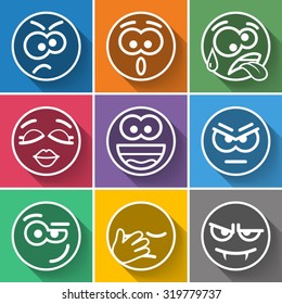 Set Line Circle Smiles on Color Background