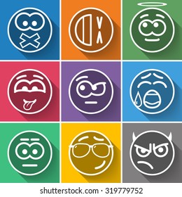 Set Line Circle Smiles on Color Background
