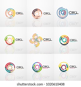 Reihe von Linienkreisen Logos. Logo der geometrischen Marke, abstrakte Formen der Geschäftsidentität