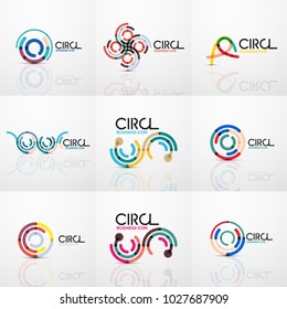 Set of line circles logos. Geometric brand company logotype emblems, abstract business identity shapes