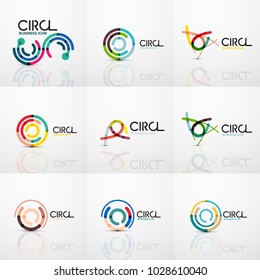 Set of line circles logos. Geometric brand company logotype emblems, abstract business identity shapes