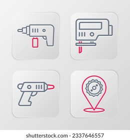 Set line Circular saw blade, Electric cordless screwdriver, jigsaw and drill machine icon. Vector