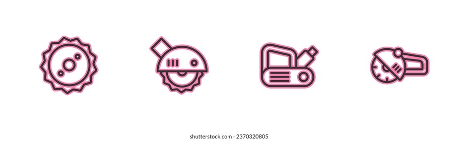 Set line Circular saw blade, Electric planer tool, circular and Angle grinder icon. Vector