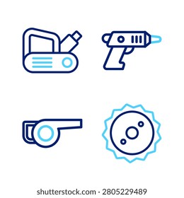 Set line Circular saw blade, Leaf garden blower, Electric cordless screwdriver and planer tool icon. Vector
