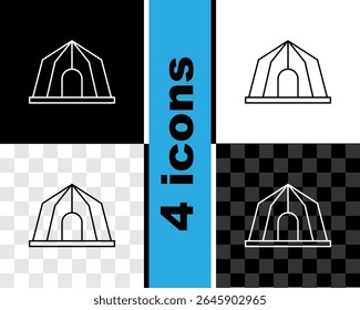 Set line Circus tent icon isolated on black and white, transparent background. Carnival camping tent. Amusement park.  Vector