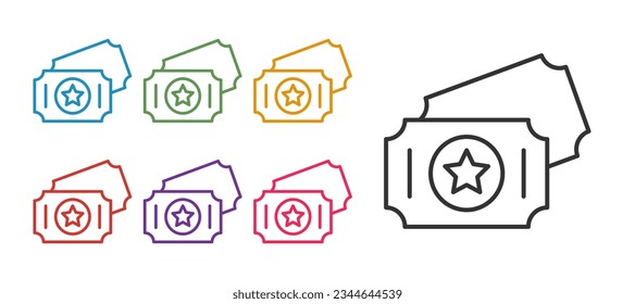 Set line Circus ticket icon isolated on white background. Amusement park. Set icons colorful. Vector