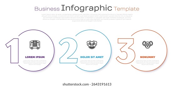 Set line Circus wagon, Clown head and Monkey. Business infographic template. Vector