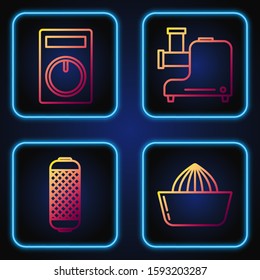Set line Citrus fruit juicer , Stereo speaker , Remote control and Kitchen meat grinder . Gradient color icons. Vector