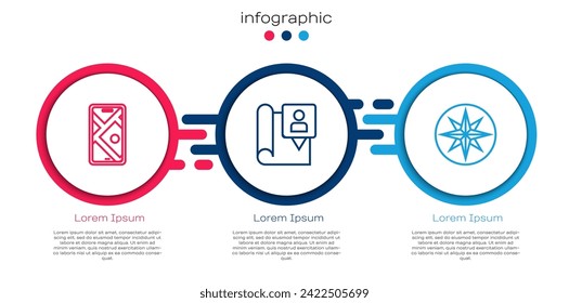 Set line City map navigation, Folded with location marker and Wind rose. Business infographic template. Vector