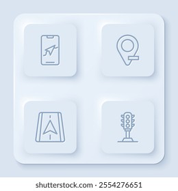 Set line City map navigation, Location,  and Traffic light. White square button. Vector