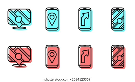 Set line City map navigation, Infographic of city map navigation, City map navigation and City map navigation icon. Vector