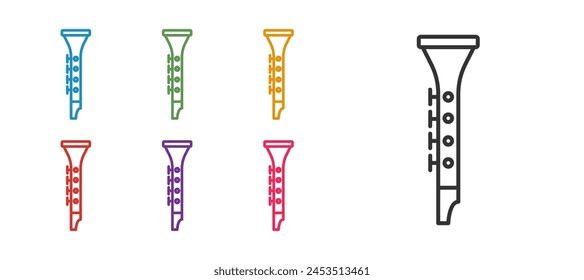 Set line Clarinet icon isolated on white background. Musical instrument. Set icons colorful. Vector