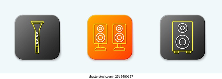 Set line Clarinet, Stereo speaker and  icon. Vector