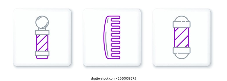 Set line Classic Barber shop pole,  and Hairbrush icon. Vector